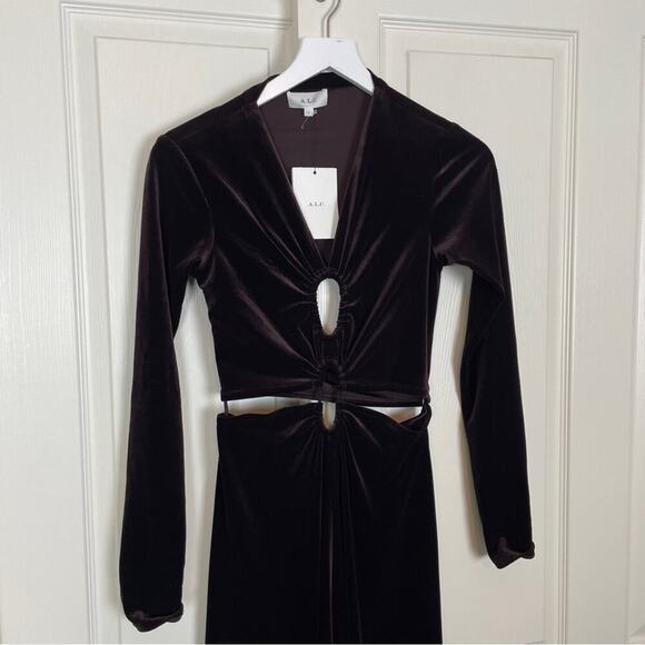 A.L.C. Maeve Java Brown Cut Out Velvet Midi Dress NWT - Picture 4 of 12